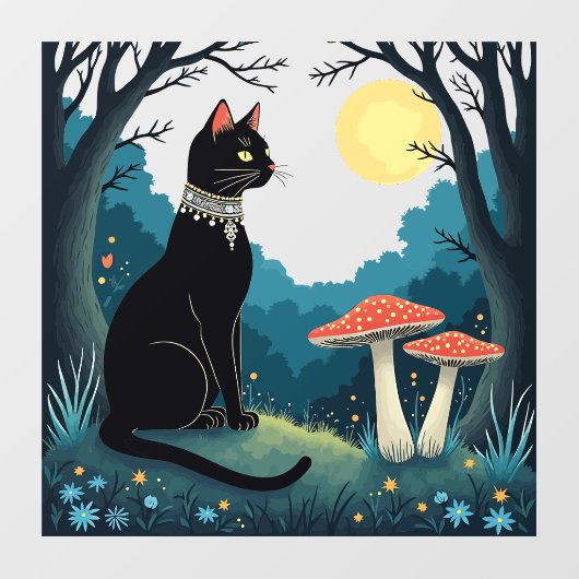 A Familiar Black Cat And Toadstools Halloween 1 ウィンドウサイン (シート)