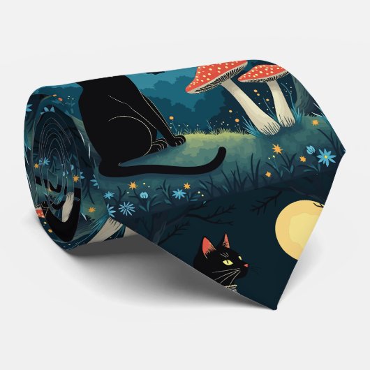 A Familiar Black Cat And Toadstools Halloween 1 ネクタイ (ロール)