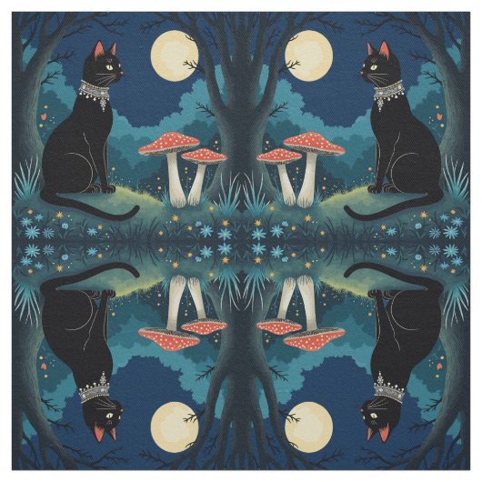 A Familiar Black Cat And Toadstools Halloween 1 ファブリック (見本)