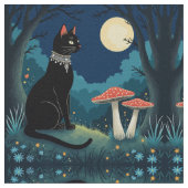 A Familiar Black Cat And Toadstools Halloween 1 ファブリック (クローズアップ)