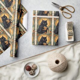 A Familiar Black Cat And Toadstools Halloween 1 ラッピングペーパー