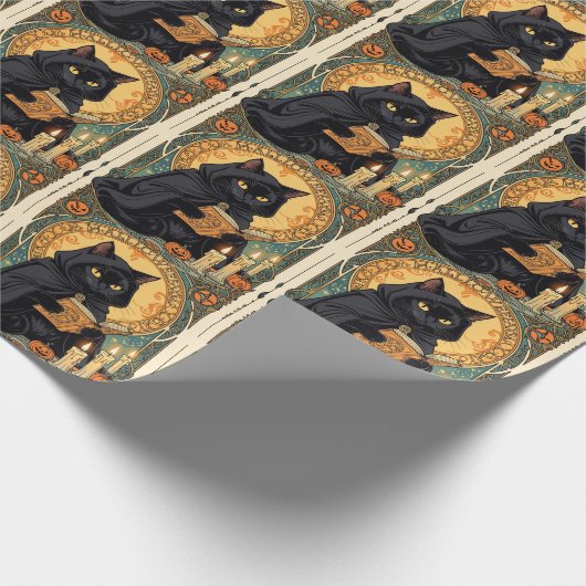 A Familiar Black Cat And Toadstools Halloween 1 ラッピングペーパー (角)