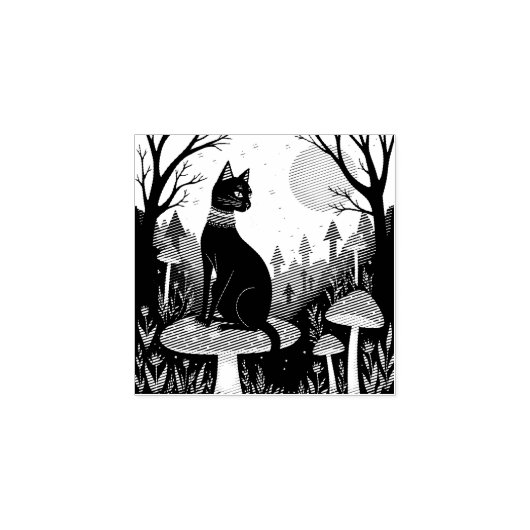 A Familiar Black Cat And Toadstools Halloween 2 ラバースタンプ (インプリント)