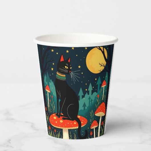 A Familiar Black Cat And Toadstools Halloween 2 紙コップ (裏面)