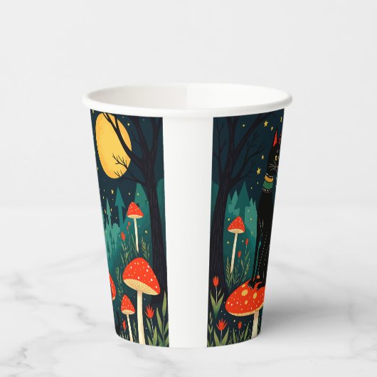 A Familiar Black Cat And Toadstools Halloween 2 紙コップ (左)