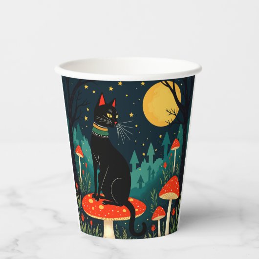 A Familiar Black Cat And Toadstools Halloween 2 紙コップ (正面)