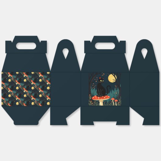 A Familiar Black Cat And Toadstools Halloween 3 フェイバーボックス (見開き)