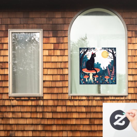 A Familiar Black Cat And Toadstools Halloween 4 ウィンドウサイン (ホームウィンドウ)