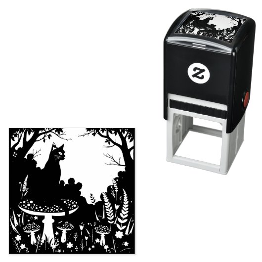 A Familiar Black Cat And Toadstools Halloween 4 セルフインキングスタンプ (インサイチュ)