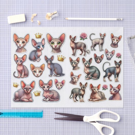 A Fantastic Mix of Hairless Cats Illustrations 薄葉紙 (クラフト)