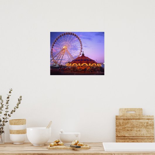 A ferris wheel and carousel at the Navy Pier in ポスター (キッチン)