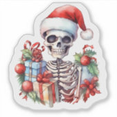 A Festive Skeleton in a Santa Hat With Gifts シール (正面)