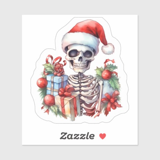 A Festive Skeleton in a Santa Hat With Gifts シール (シート)