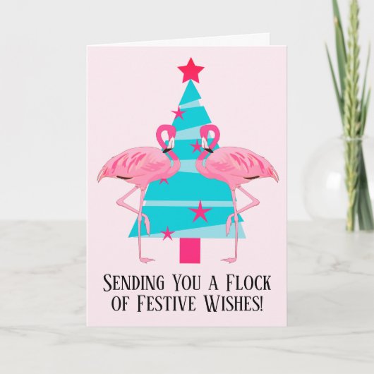 A Flock of Festive Wishes Christmas Flamingos シーズンカード (正面)