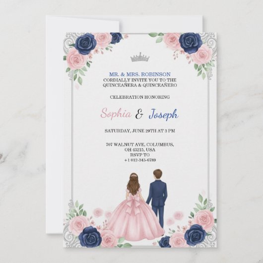 A floral themed Quinceanera Invitation 招待状 (正面)
