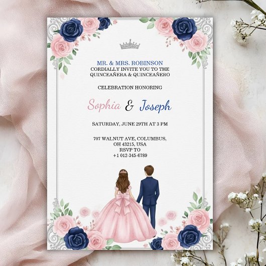 A floral themed Quinceanera Invitation 招待状