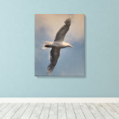 A flying seagull on Stretched Canvas Print キャンバスプリント (インサイチュ (ウッドフロア))