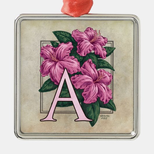A for Azalea Flower Monogram Square Premオーナメント メタルオーナメント (正面)