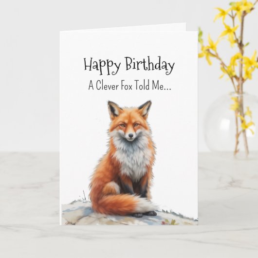 A Fox Personality Birthday Fun Animal カード (黄色い花)
