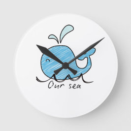 A FRIENDLY WHALE IN HIS SEA  Round Clock ラウンド壁時計