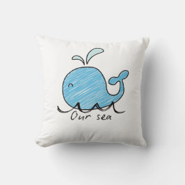 A FRIENDLY WHALE IN HIS SEA  Throw Pillow クッション