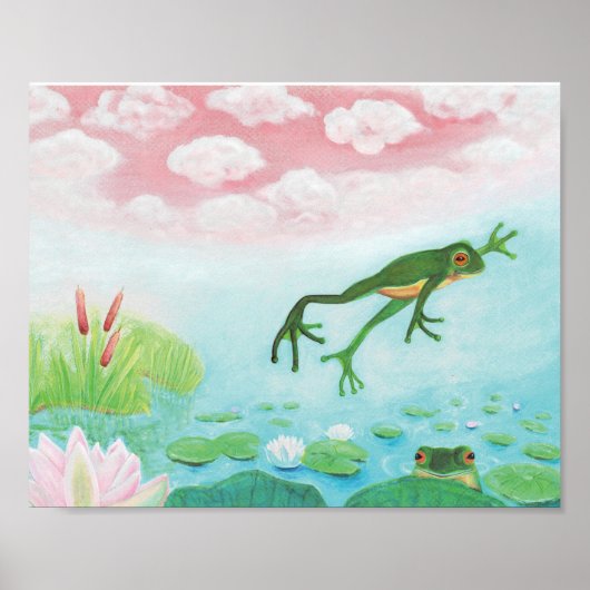 A Frog Jumps Into The Pond Illustration  ポスター (正面)