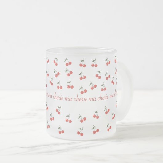A frosted glass mug with cherry pattern  フロストグラスマグカップ (正面右)