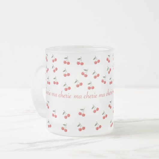 A frosted glass mug with cherry pattern  フロストグラスマグカップ (正面左)