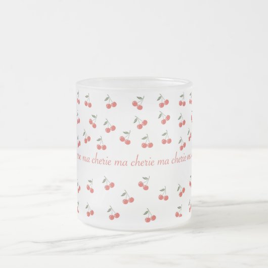 A frosted glass mug with cherry pattern フロストグラスマグカップ (中央)