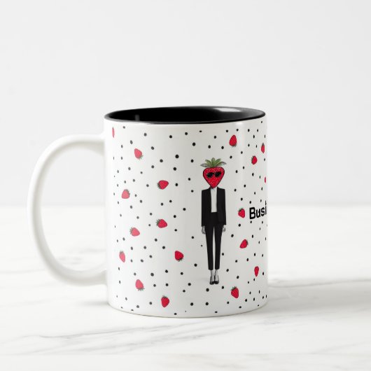 A fun and stylish mug design featuring a strawberr ツートーンマグカップ (左)