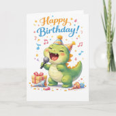 A fun dinosaur singing happy birthday カード (正面)