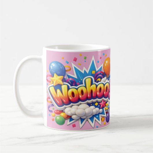 A fun mug with "Woohoo" コーヒーマグカップ (左)