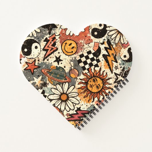 A fun retro 90s pattern featuring cheerful happy f ノートブック (裏面)