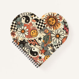 A fun retro 90s pattern featuring cheerful happy f ノートブック