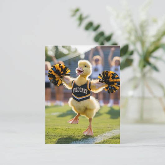 A funny adorable cheerleader duck ポストカード (スタンド正面)