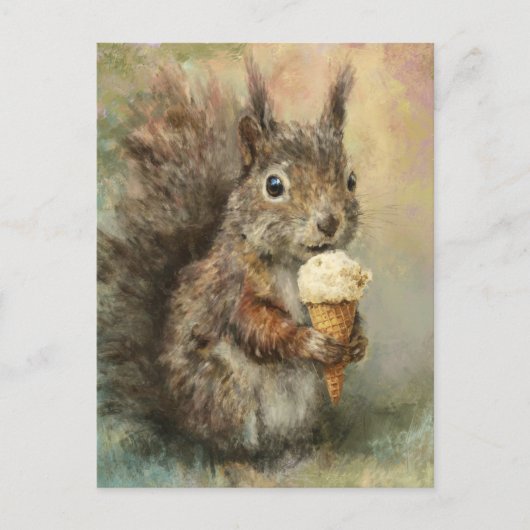 A funny adorable squirrel with icecream cone ポストカード (正面)