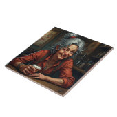 A Funny Comic Older Woman at Bar with Beer タイル (側面)