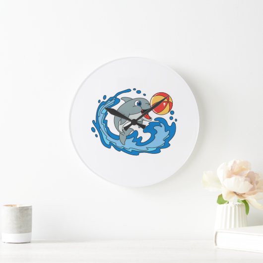 A funny dolphin wall clock as a gift ラージ壁時計 (ホーム)