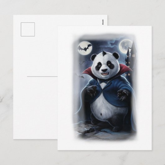 A Funny Panda Dracula on a White シーズンポストカード (正面/裏面)