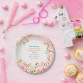 A Garden Romance：ピンクと緑の水の色結婚の ペーパープレート (パーティー)