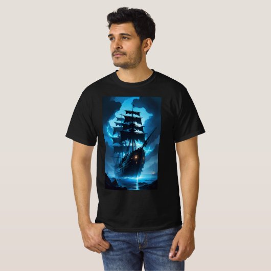 a ghost ship, a pirate ship, a foggy ship, the Fly Tシャツ (正面フル)