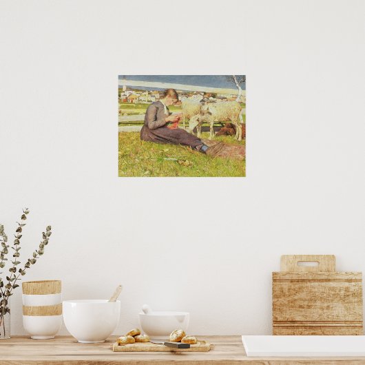 A Girl編み物1888 (キャンバス上の油) ポスター (キッチン)