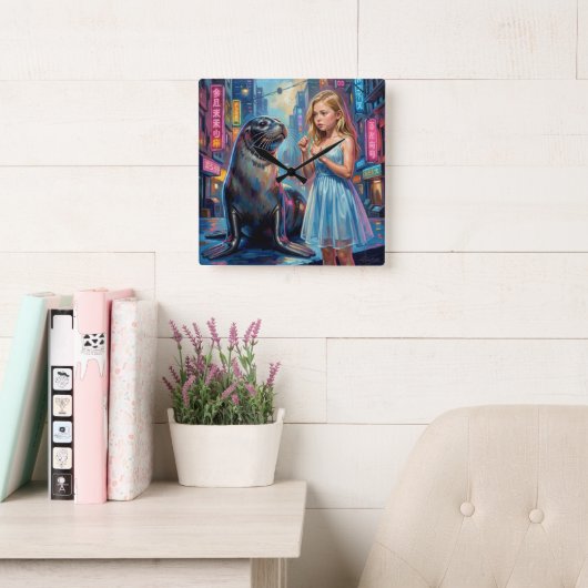 A girl and a seal. スクエア壁時計 (読書スペース)