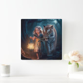 A girl and a tiger Clock スクエア壁時計 (ホーム)