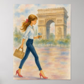 A girl and the Arc de Triomphe Scene Paris ポスター (正面)