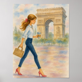A girl and the Arc de Triomphe Scene Paris ポスター