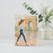 A girl and the Arc de Triomphe Scene Paris ポストカード (スタンド正面)