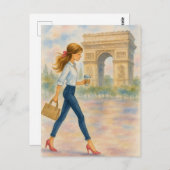 A girl and the Arc de Triomphe Scene Paris ポストカード (正面/裏面)