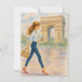 A girl and the Arc de Triomphe Scene Paris ポストカード
