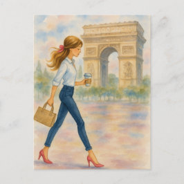 A girl and the Arc de Triomphe Scene Paris ポストカード